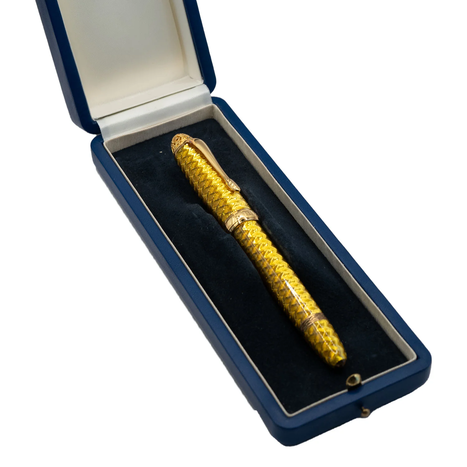 Limited-Edition French Guilloché Yellow Enamel Coronation Fountain Pen - Image 4