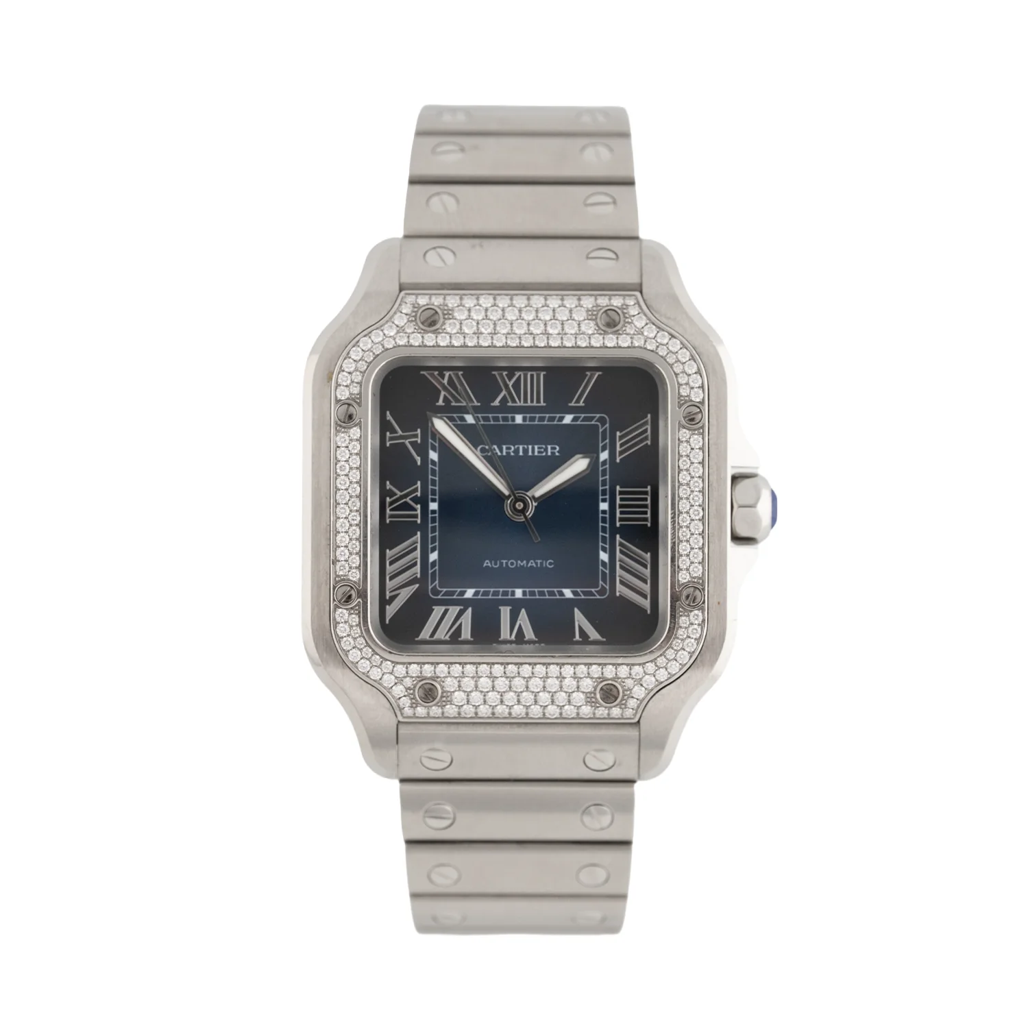 Santos de Cartier Blue Dial Diamond Bezel - W4SA0006
